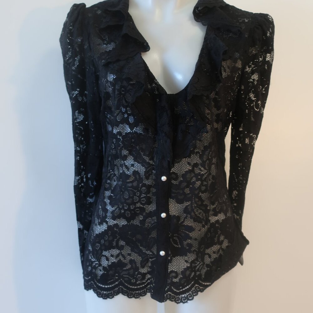 NWT Women Generation Love (Item-303) Black Corsa Lace Puff Sleeve Blouse Top L - Picture 5 of 14